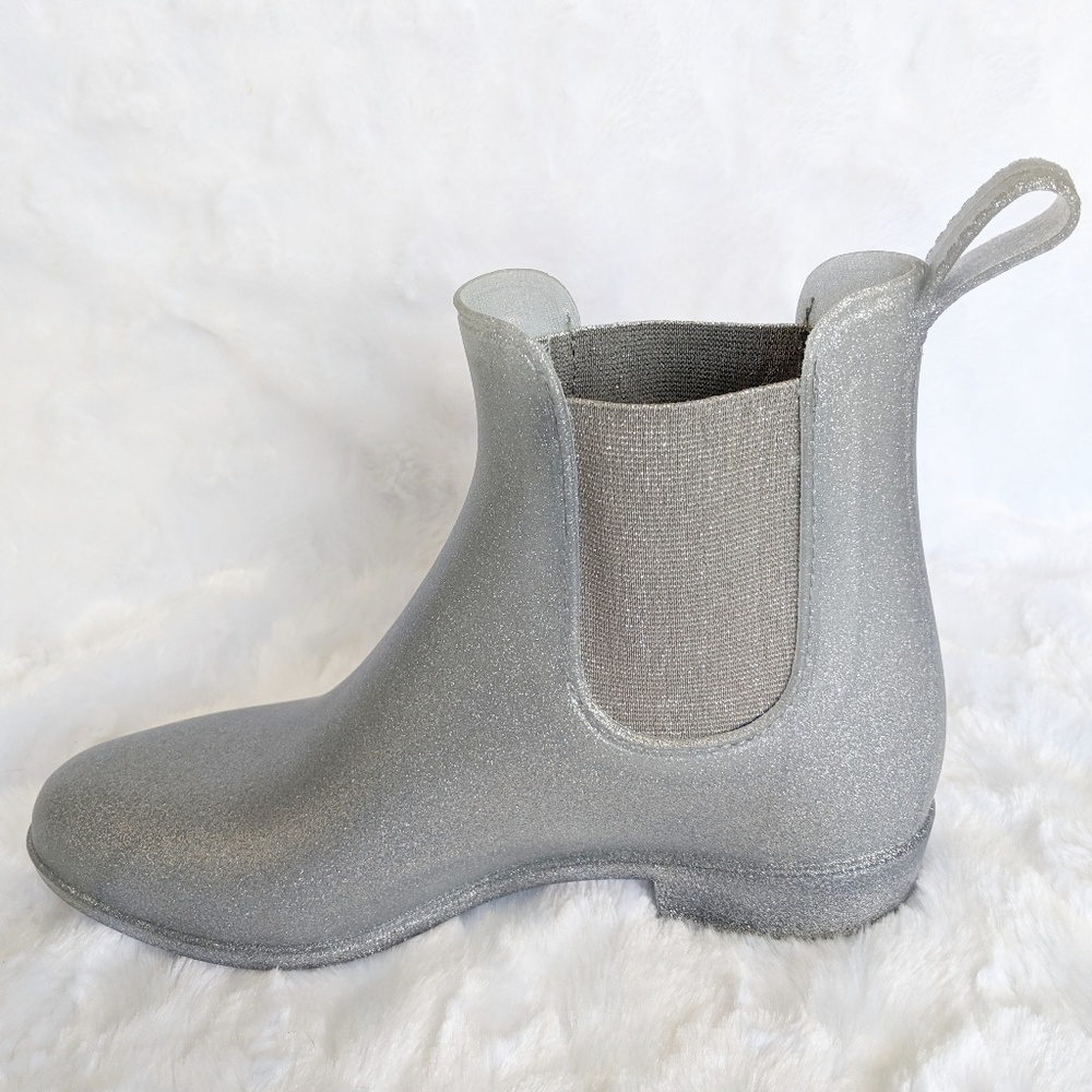 NIB J. Crew Chelsea Rain Boot in Silver Glitter - Picture 6 of 8